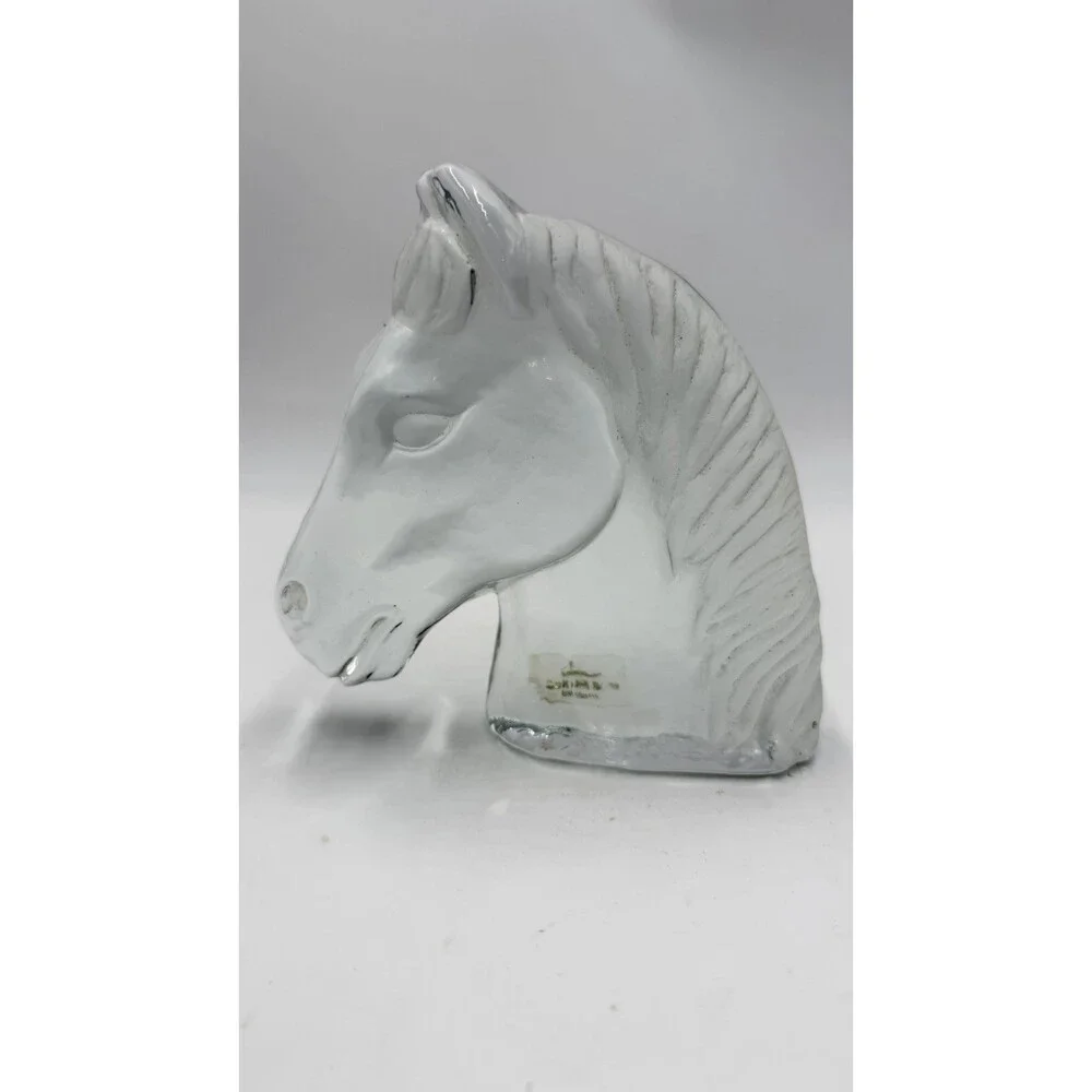 Viking Art Glass Horse Head Frosted Clear Bookend Paperweight Figurine 5.5”